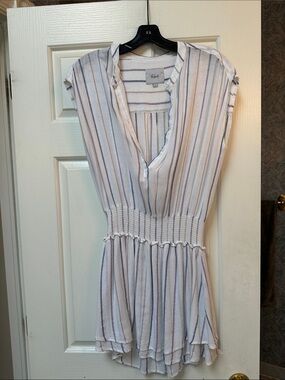 Rails White Mini Dress with Blue and Tan Stripes